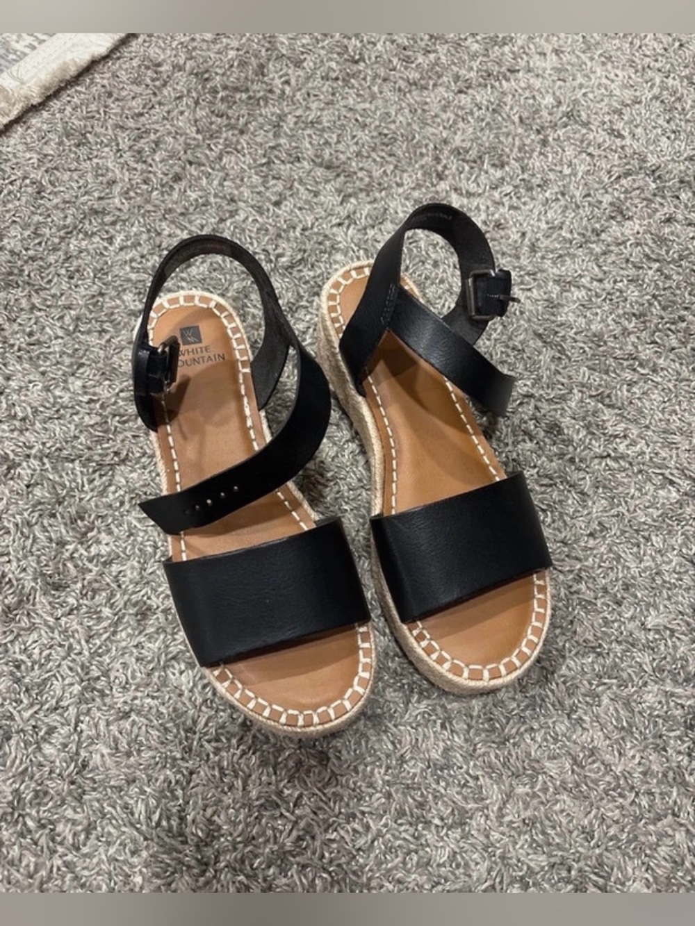 White Mountain Black Strappy Espadrille Sandals